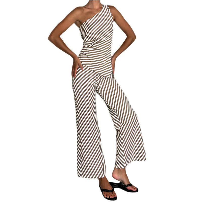 Laila - Tuta monospalla con gambe larghe a righe