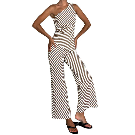 Laila - Tuta monospalla con gambe larghe a righe