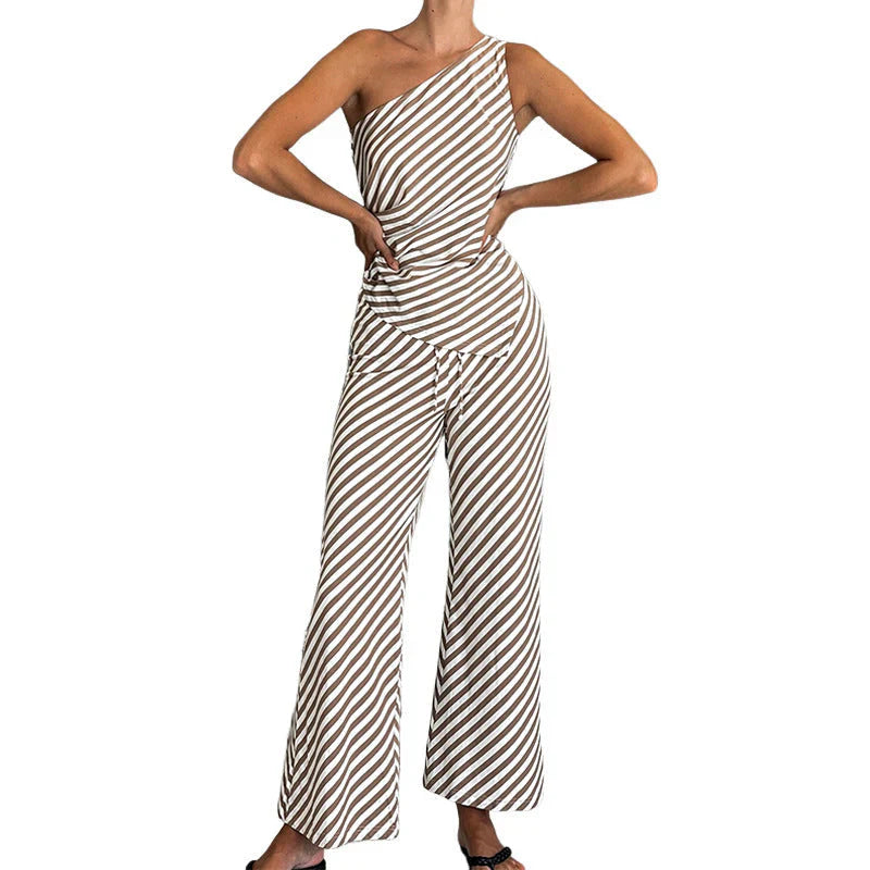 Laila - Tuta monospalla con gambe larghe a righe