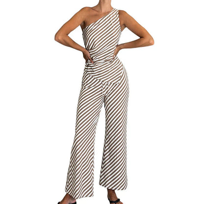 Laila - Tuta monospalla con gambe larghe a righe