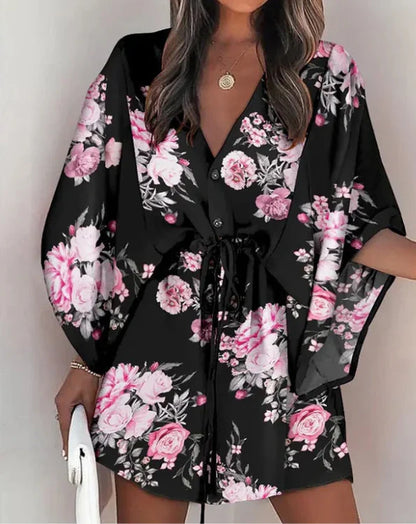 Nylaith – Abito elegante con scollo a V e maniche a pipistrello