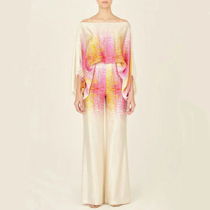 Irene – Elegante completo due pezzi stampato con spalle scoperte