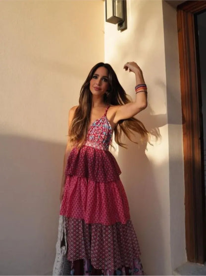 Kamari – Abito lungo patchwork bohémien