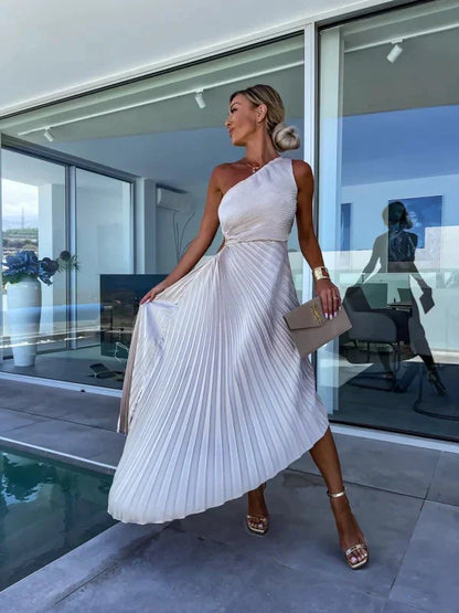 Iscariel – Abito elegante monospalla plissettato