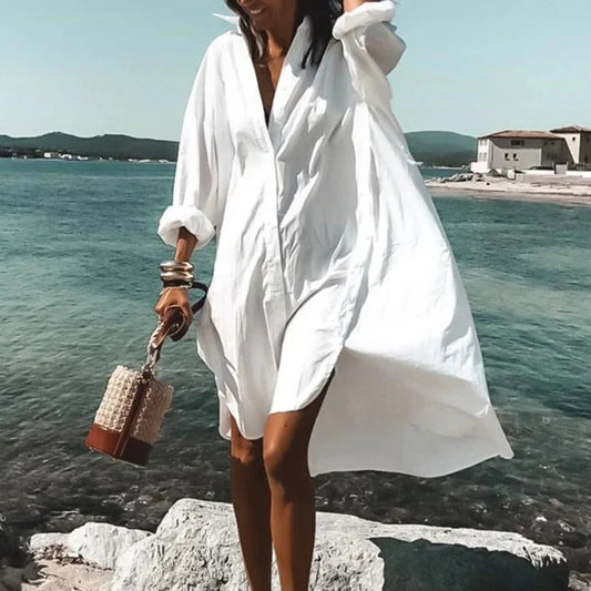 Cezil – Abito da spiaggia in stile boho chic con bottoni sul davanti