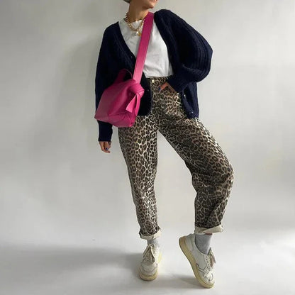 Mercille – Pantaloni a vita alta con stampa leopardata da donna