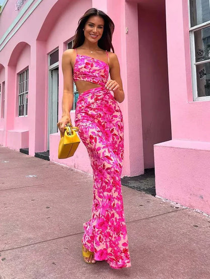 Maelina – Abito lungo da donna con ritaglio tropicale