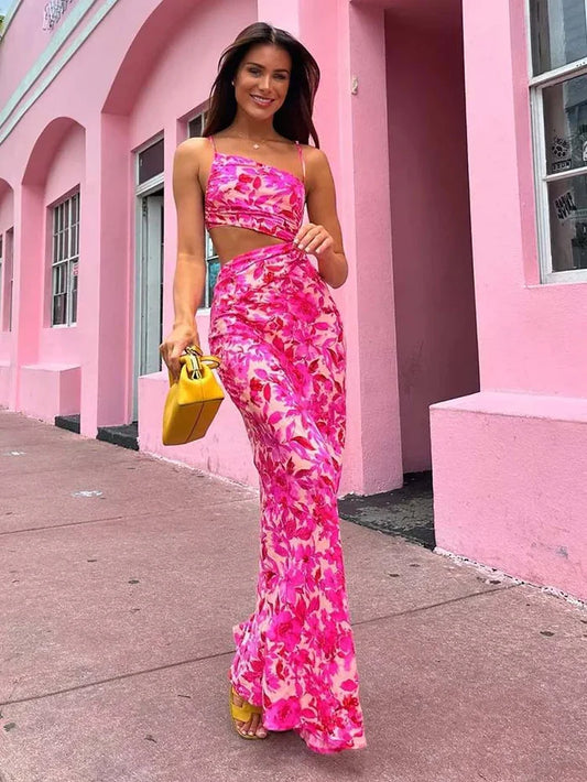 Maelina – Abito lungo da donna con ritaglio tropicale