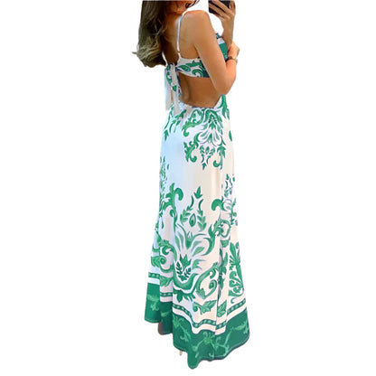 Sorimae – Abito lungo barocco verde smeraldo con spalline sottili