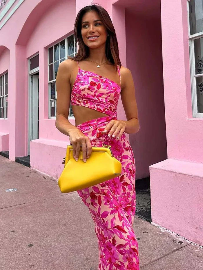 Maelina – Abito lungo da donna con ritaglio tropicale