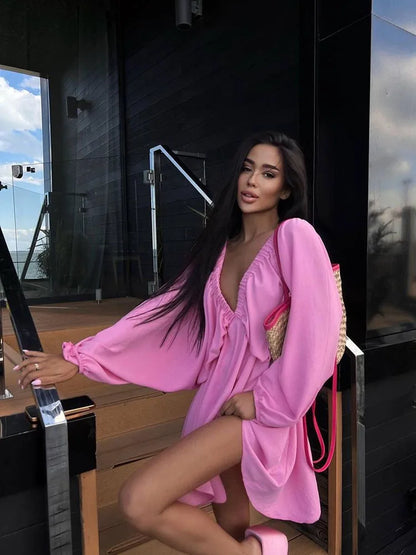 Aori – Mini abito boho con maniche lunghe e scollo a V