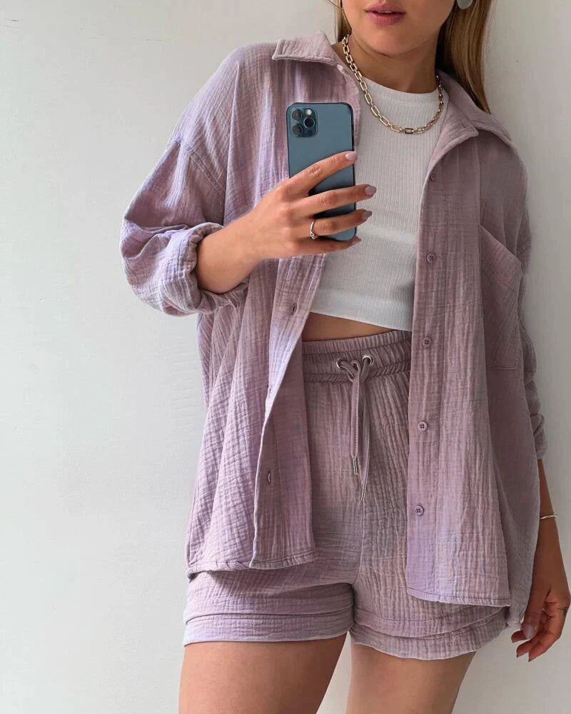 Luze – Completo elegante con camicia e pantaloncini in cotone