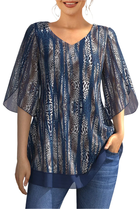 Yunari – Camicetta in chiffon trasparente con stampa animalier