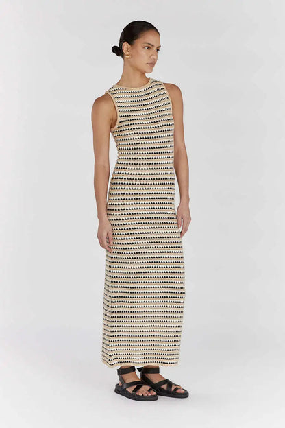 Leniva – Abito lungo senza maniche in maglia con strisce geometriche