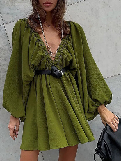 Aori – Mini abito boho con maniche lunghe e scollo a V