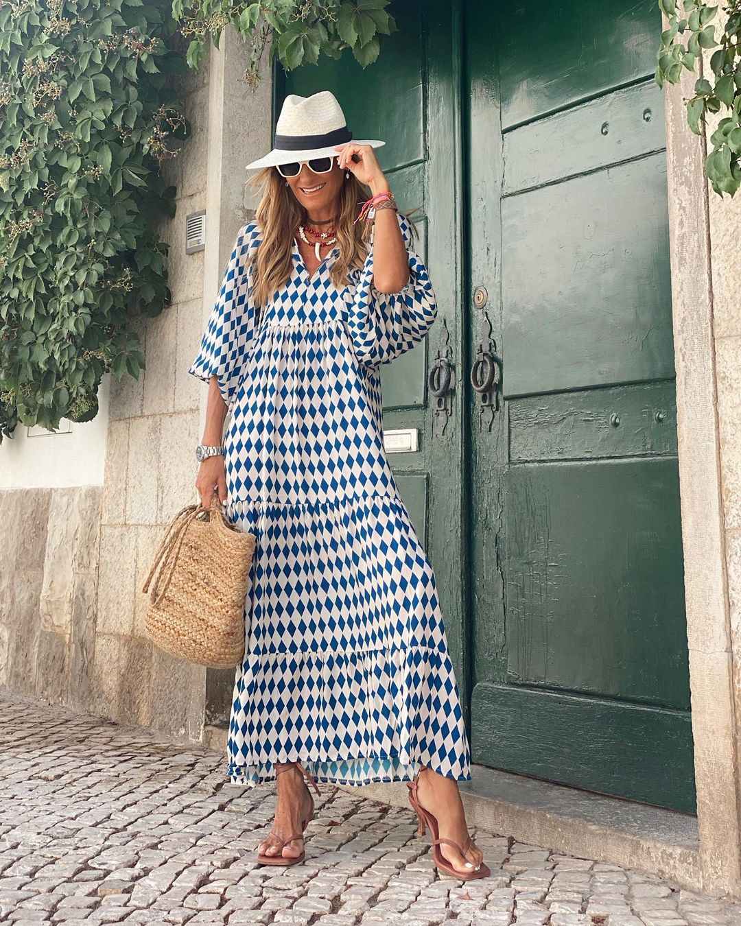 Urvee – Abito lungo a strati stampato in stile boho-chic