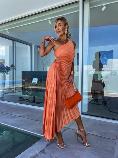 Iscariel – Abito elegante monospalla plissettato