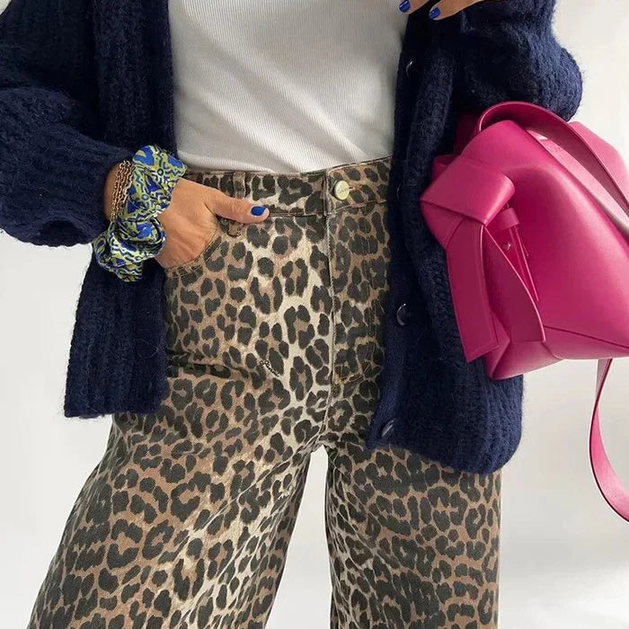 Mercille – Pantaloni a vita alta con stampa leopardata da donna