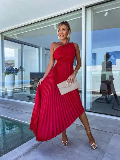 Iscariel – Abito elegante monospalla plissettato