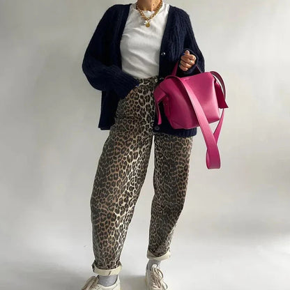 Mercille – Pantaloni a vita alta con stampa leopardata da donna
