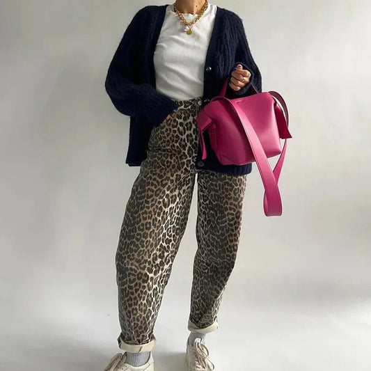 Mercille – Pantaloni a vita alta con stampa leopardata da donna