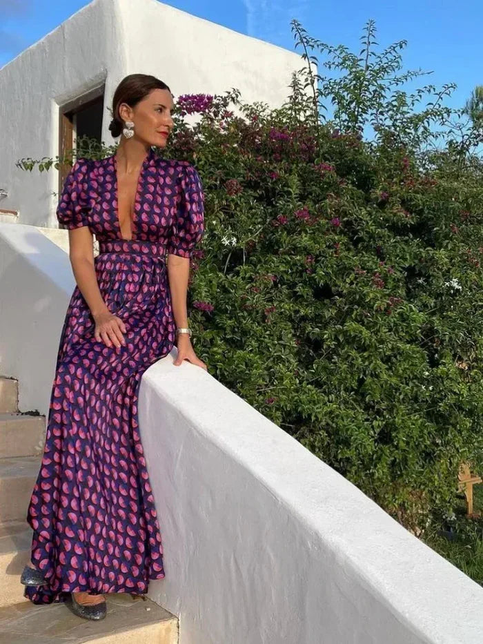 Vilora – Abito maxi elegante con maniche a sbuffo