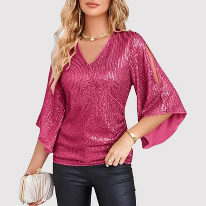Oryza – Blusa elegante in paillettes con maniche svolazzanti