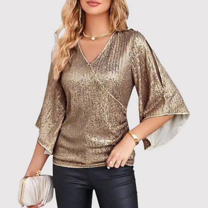 Oryza – Blusa elegante in paillettes con maniche svolazzanti