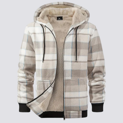 Vitor - Giacca da uomo in pile a quadri con cappuccio