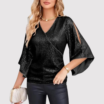 Oryza – Blusa elegante in paillettes con maniche svolazzanti