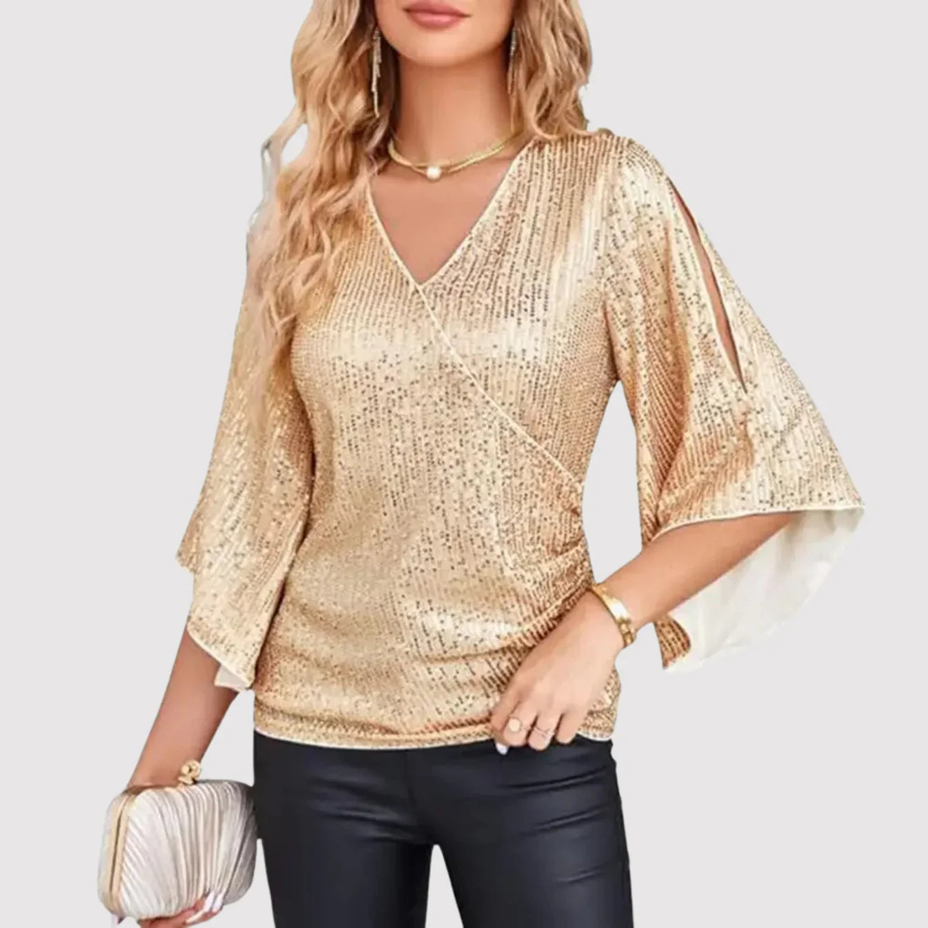 Oryza – Blusa elegante in paillettes con maniche svolazzanti