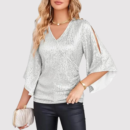 Oryza – Blusa elegante in paillettes con maniche svolazzanti
