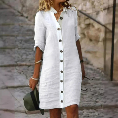 Altaira – Elegante abito in lino con abbottonatura