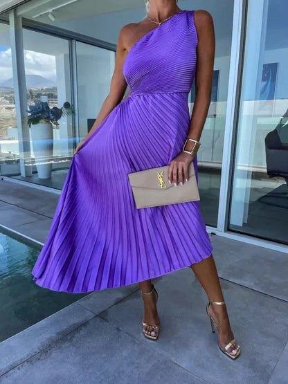 Iscariel – Abito elegante monospalla plissettato