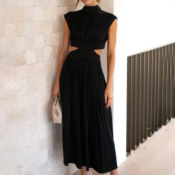 Ahzi – Abito svasato senza maniche con scollo alto e vita tagliata