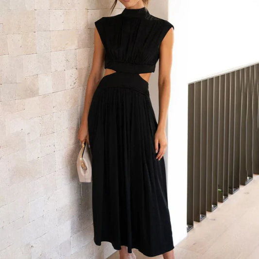 Ahzi – Abito svasato senza maniche con scollo alto e vita tagliata