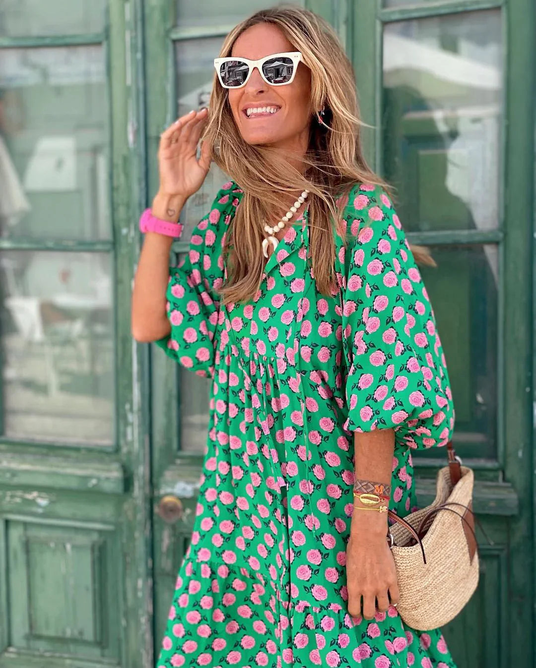 Urvee – Abito lungo a strati stampato in stile boho-chic