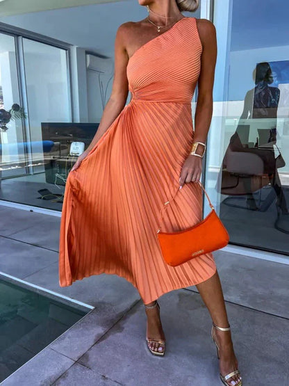 Iscariel – Abito elegante monospalla plissettato