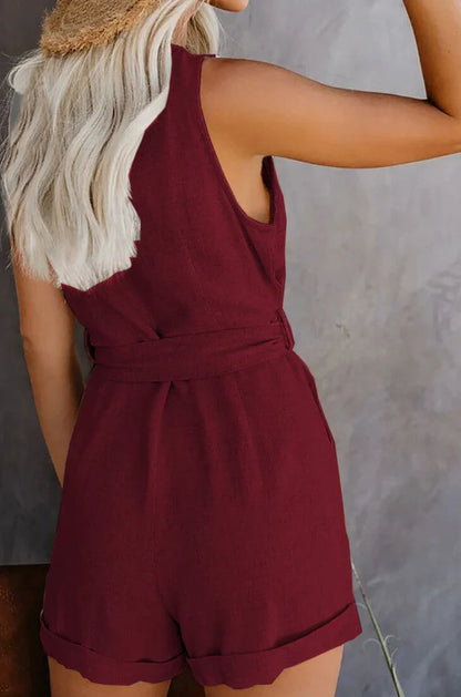 Katie - Tuta intera senza maniche in misto lino con abbottonatura