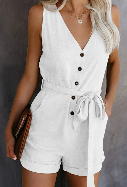 Katie - Tuta intera senza maniche in misto lino con abbottonatura
