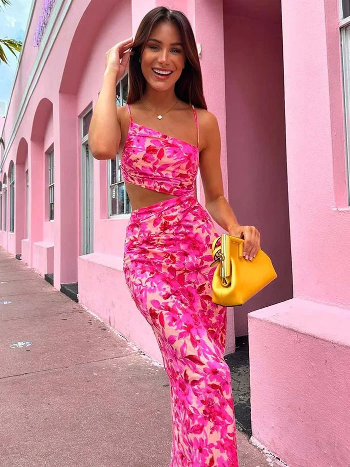 Maelina – Abito lungo da donna con ritaglio tropicale