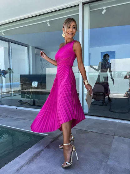 Iscariel – Abito elegante monospalla plissettato