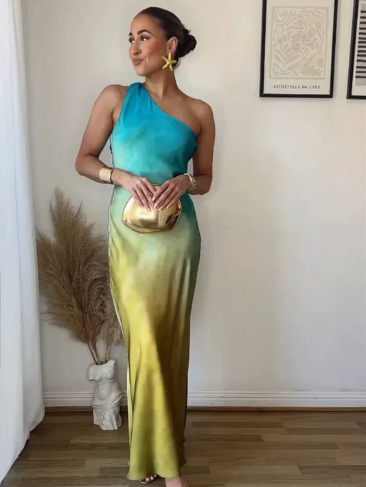 Dyella – Splendido maxi abito monospalla sfumato