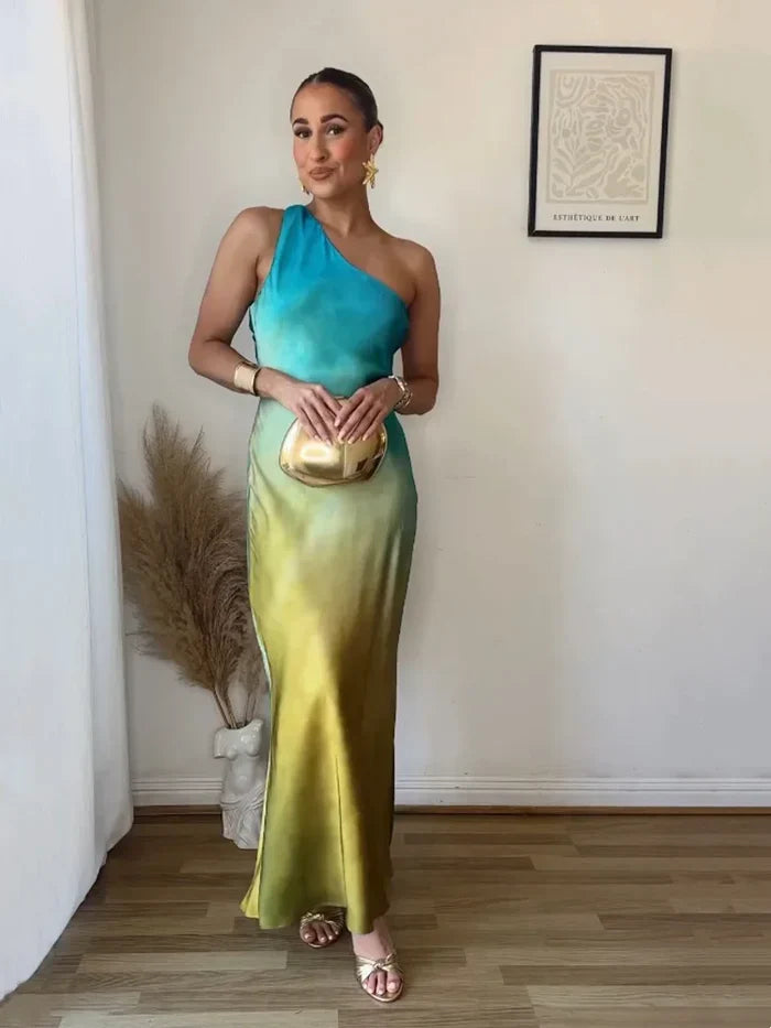 Dyella – Splendido maxi abito monospalla sfumato