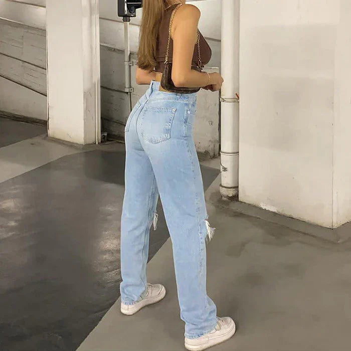 Ellina – Jeans a vita alta in lavaggio chiaro