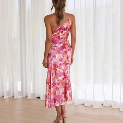 Selvita – Abito midi monospalla in raso floreale