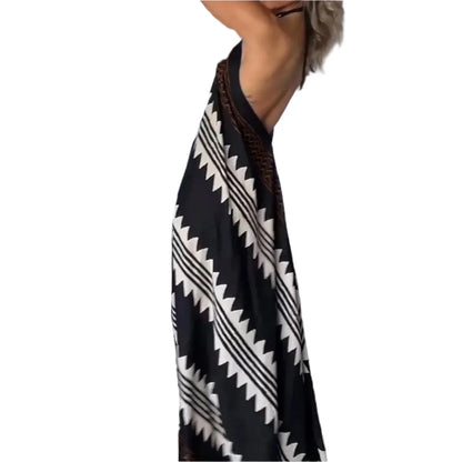 Zelmine – Abito lungo boho con scollo all'americana geometrico