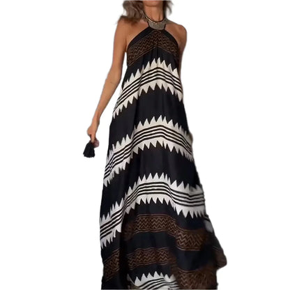 Zelmine – Abito lungo boho con scollo all'americana geometrico