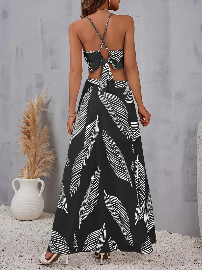 Lilivere – Elegante set due pezzi con motivo a foglie