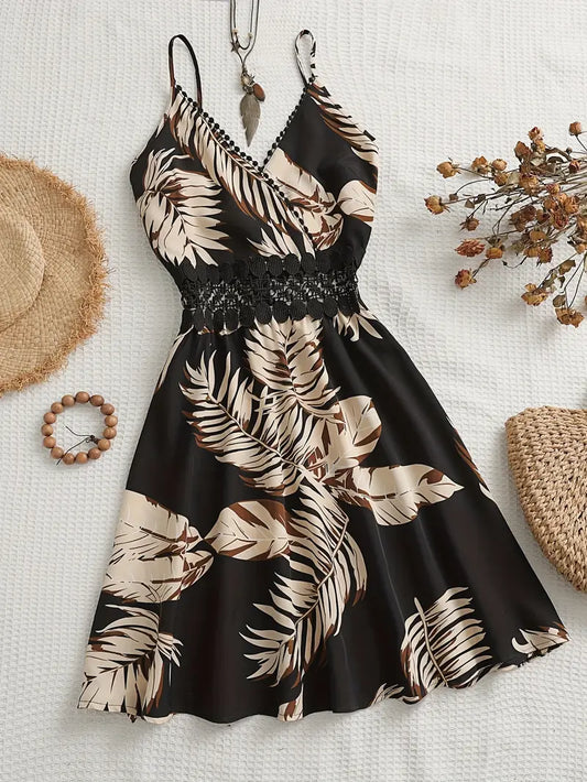 Kamala – Abito a trapezio con spalline sottili e stampa tropicale